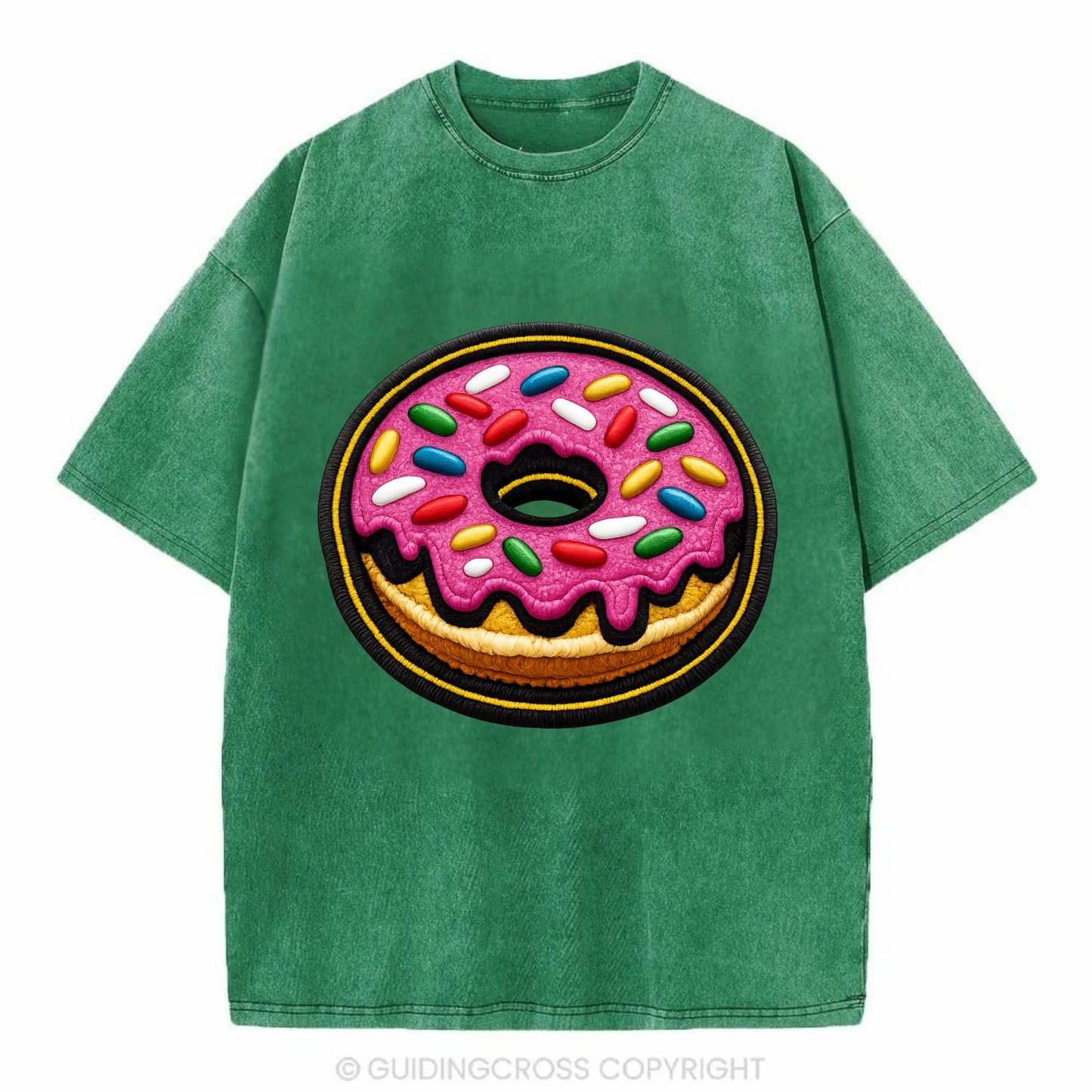 DONUT SPRINKLES - glazed donut with sprinkles in pink and rainbow , sweet treat - Vintage T-shirt - Forest Mist(Green)