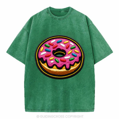 DONUT SPRINKLES - glazed donut with sprinkles in pink and rainbow , sweet treat - Vintage T-shirt - Forest Mist(Green)