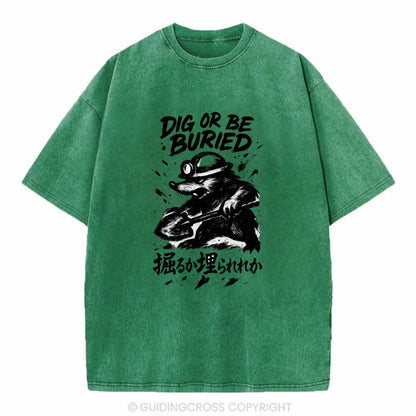 Dig or Be Buried - Mole holding shovel w Vintage T-shirt - Forest Mist(Green)