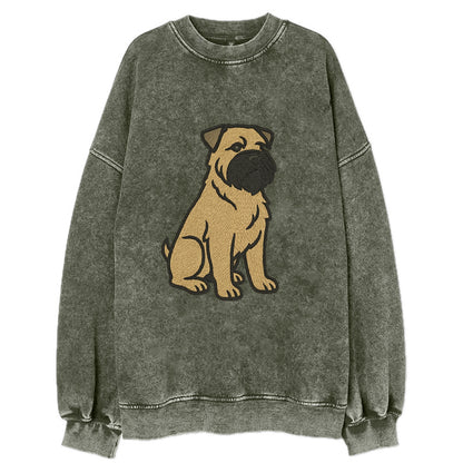Bouvier des Flandres - Fawn rough coat embroidered design - Vintage Sweatshirt - Forest Mist(Green)