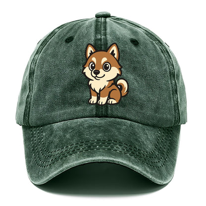 Pomsky - Pomeranian-Husky mix sitting pose - Classic Cap - Forest Mist(Green)
