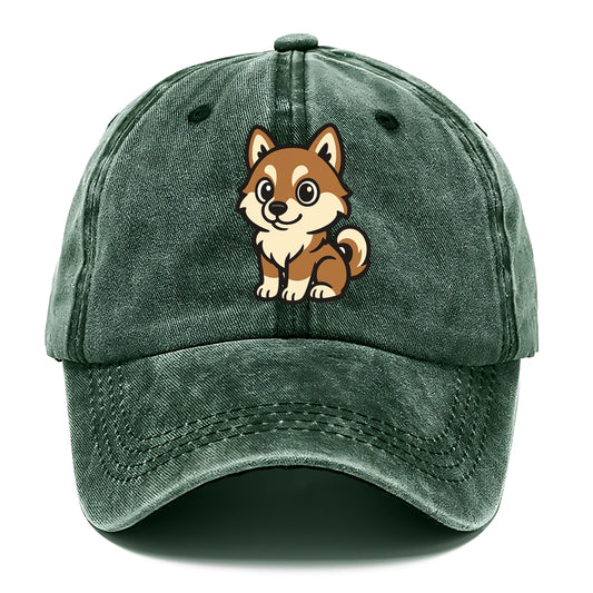 Pomsky - Pomeranian-Husky mix sitting pose - Classic Cap - Forest Mist(Green)