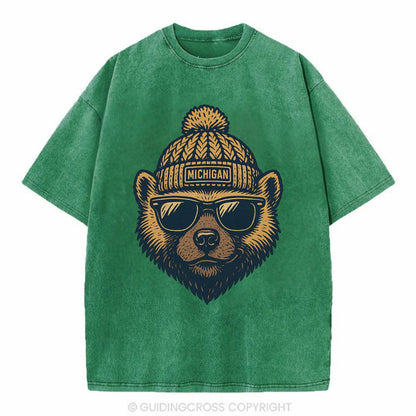 Ann Arbor Wolverine wearing Michigan bea - Vintage T-shirt - Forest Mist(Green)