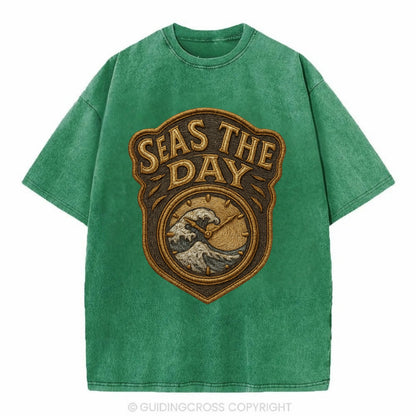Seas The Day  - Vintage T-shirt - Forest Mist(Green)