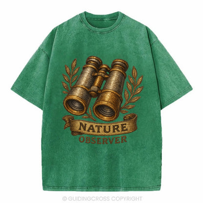 Binoculars for birdwatching - nature observer - Vintage T-shirt - Forest Mist(Green)