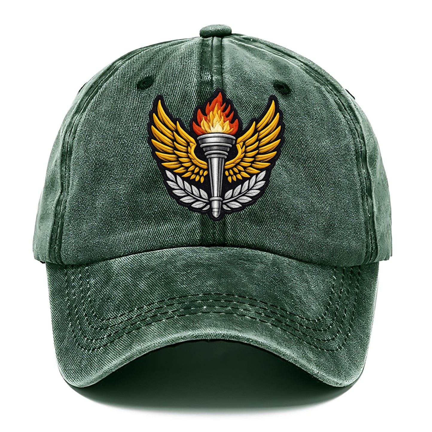 Embroidered patch design - TRACK AND FIELD TORCH - Olympic style torch with wings in - Classic Cap - Forest Mist(Green)