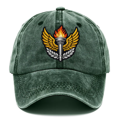 Embroidered patch design - TRACK AND FIELD TORCH - Olympic style torch with wings in - Classic Cap - Forest Mist(Green)