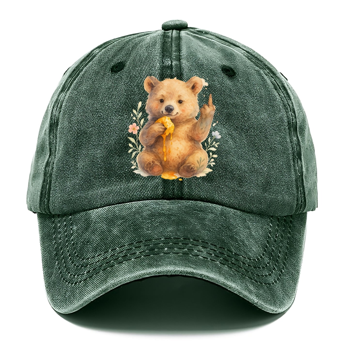 chubby bear cub eating dripping honey, sticky paw up with middle finger - Classic Cap - Forest Mist(Green)