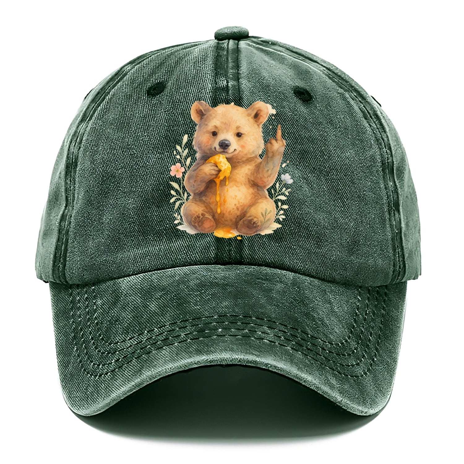 chubby bear cub eating dripping honey, sticky paw up with middle finger - Classic Cap - Forest Mist(Green)