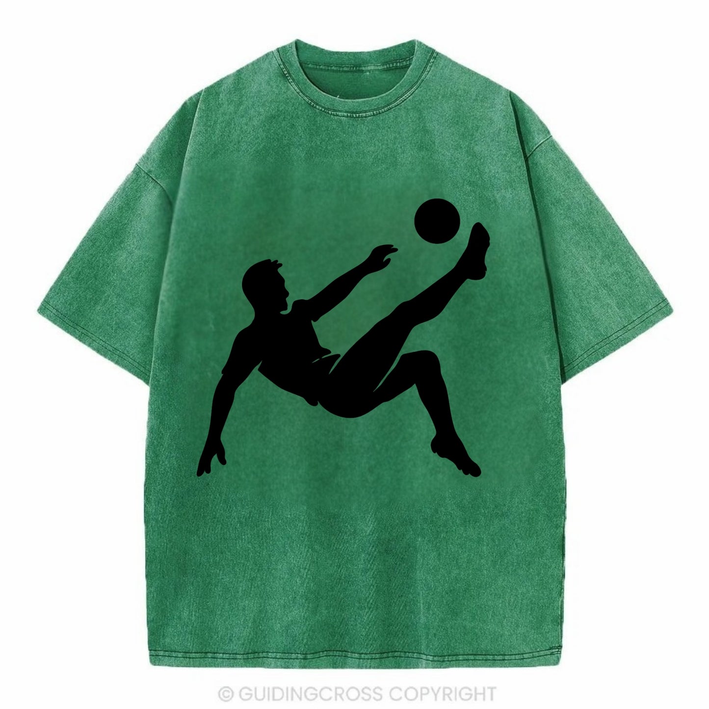 Soccer player kicking ball mid-air - Vintage T-shirt - Forest Mist(Green)