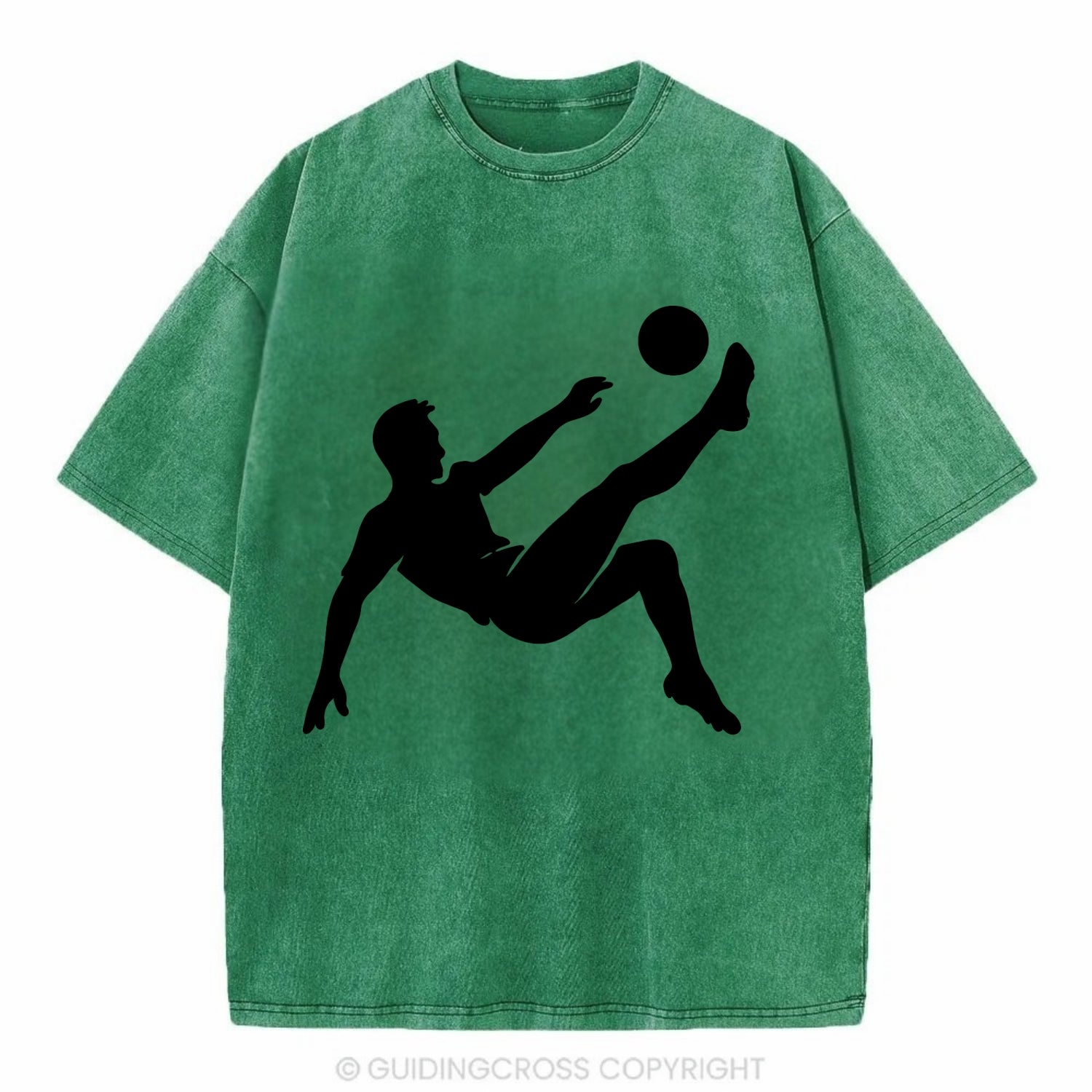 Soccer player kicking ball mid-air - Vintage T-shirt - Forest Mist(Green)