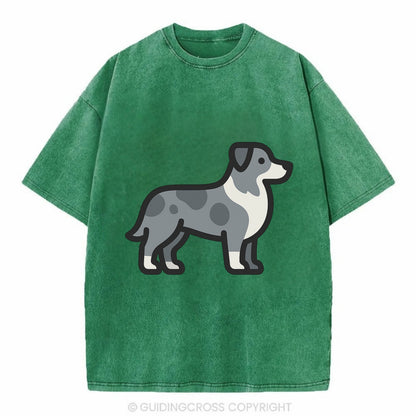 Australian Shepherd - Blue merle flat side profile - Vintage T-shirt - Forest Mist(Green)