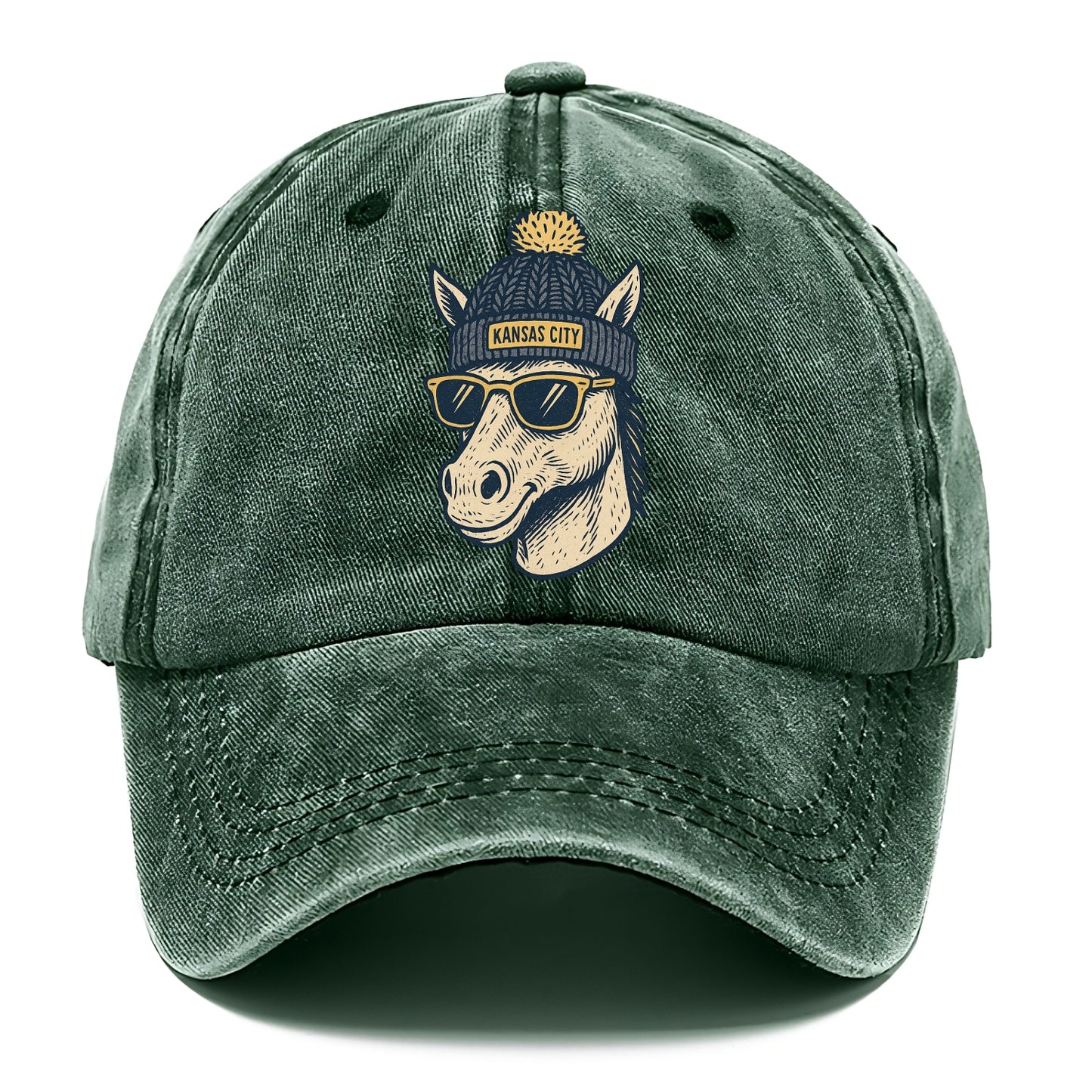 Missouri Mule wearing Kansas City beanie with pom pom and wayfarer sunglasses - Classic Cap - Forest Mist(Green)