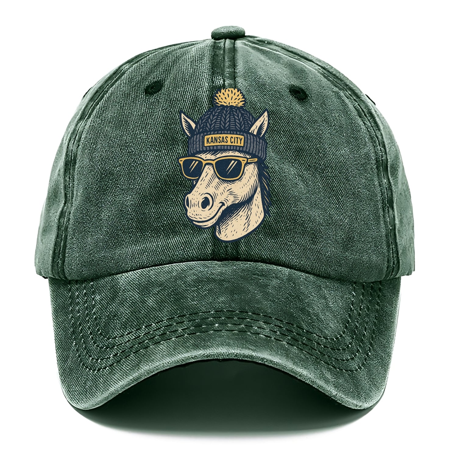 Missouri Mule wearing Kansas City beanie with pom pom and wayfarer sunglasses - Classic Cap - Forest Mist(Green)