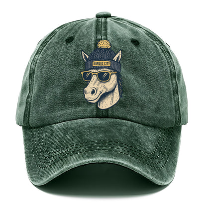 Missouri Mule wearing Kansas City beanie with pom pom and wayfarer sunglasses - Classic Cap - Forest Mist(Green)