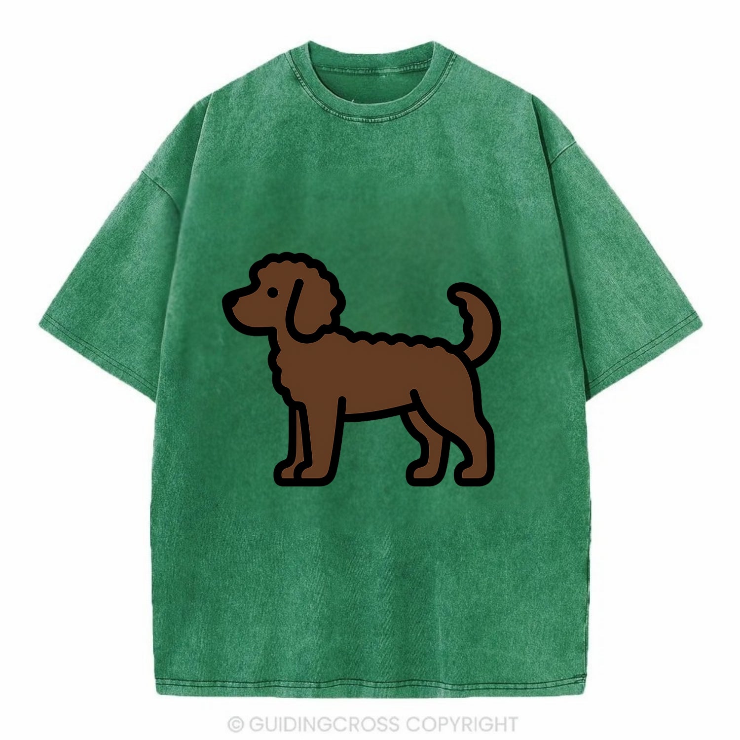 Labradoodle - Chocolate curly flat side profile - Vintage T-shirt - Forest Mist(Green)