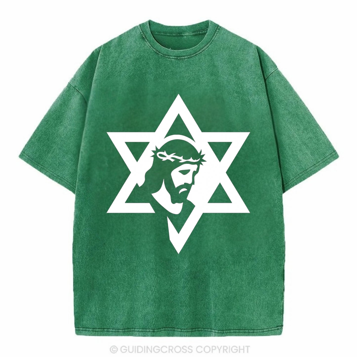 Star of David - negative space forms two overlapping triangles with hidden meaning - Vintage T-shirt - Forest Mist(Green)