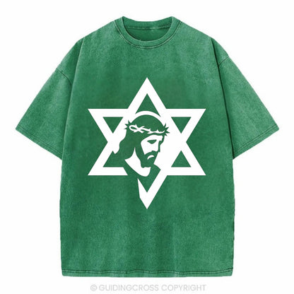 Star of David - negative space forms two overlapping triangles with hidden meaning - Vintage T-shirt - Forest Mist(Green)