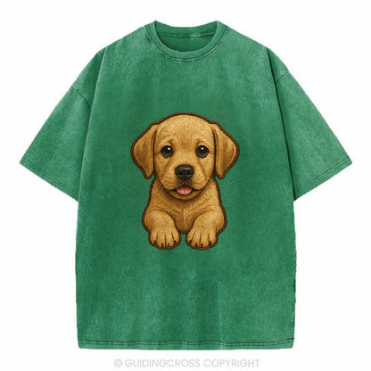 Baby Labrador Retriever Puppy - yellow/black/chocolate, soulful eyes, soft ears, - Vintage T-shirt - Forest Mist(Green)