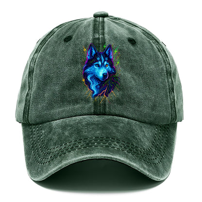 Siberian husky with ice-crystal flowing patterns, electric blue and white swirls, - Classic Cap - Forest Mist(Green)