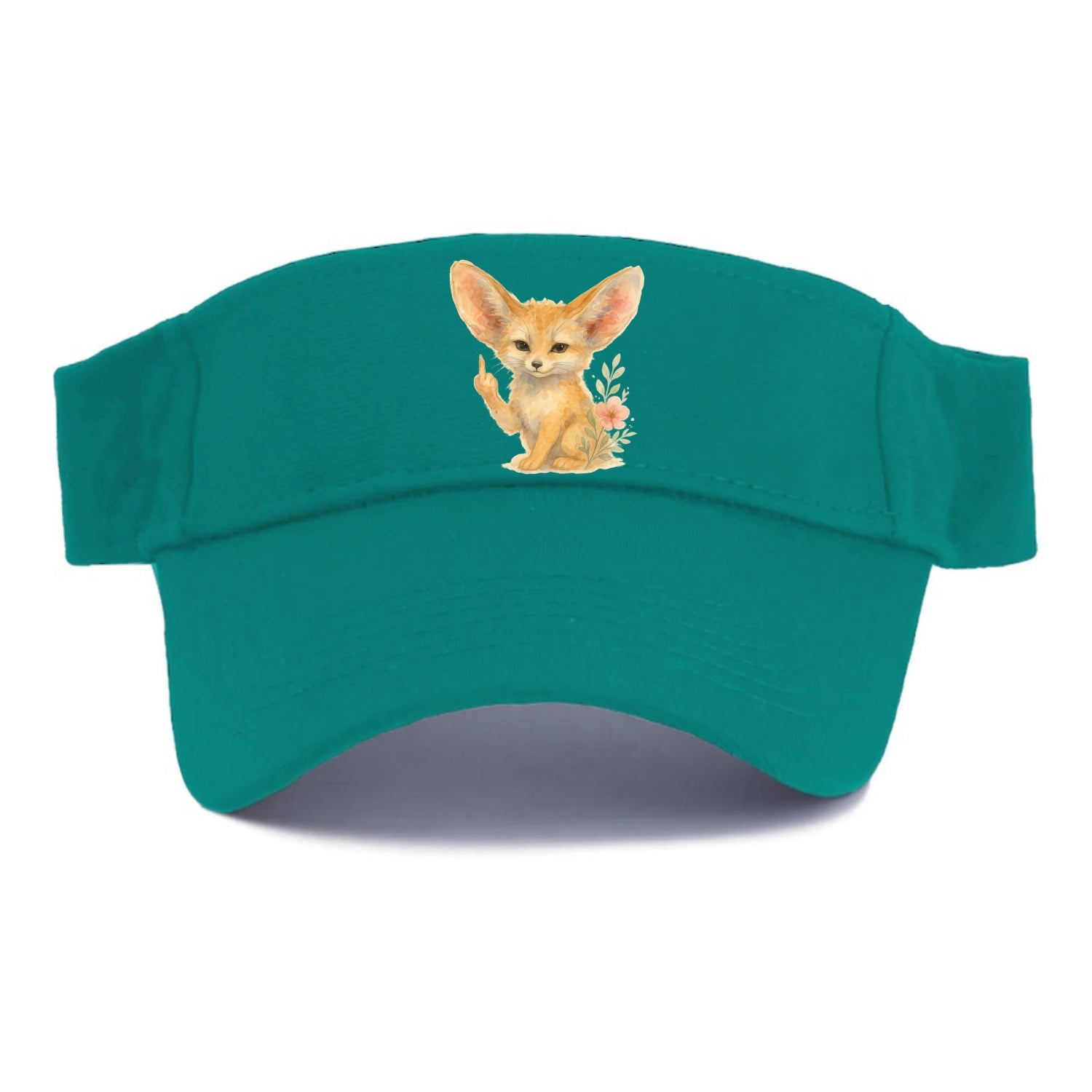 tiny fennec fox with oversized ears, one small paw raised in sass - Visor - Forest Mist(Green)