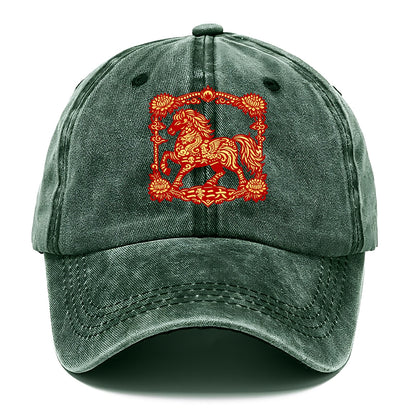 HORSE | Silk style horse design | Gold and silver thread appearance | Phoenix and - Classic Cap - Forest Mist(Green)