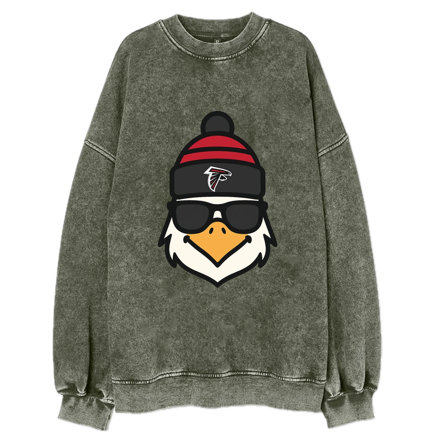 Atlanta Falcon wearing Falcons red and black beanie with pom pom and wayfarer - Vintage Sweatshirt - Forest Mist(Green)