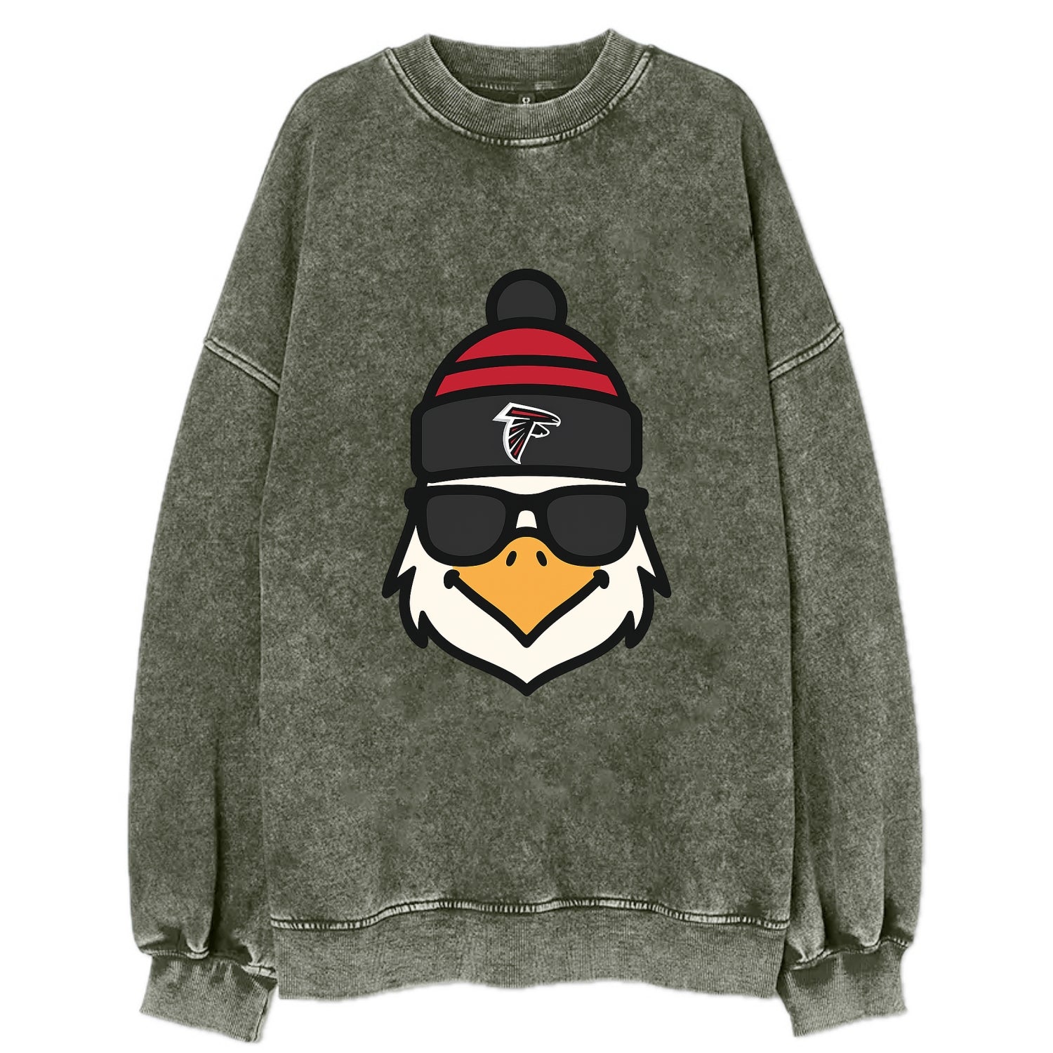 Atlanta Falcon wearing Falcons red and black beanie with pom pom and wayfarer - Vintage Sweatshirt - Forest Mist(Green)