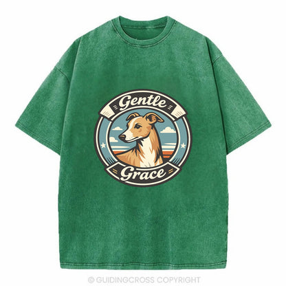 Gentle Grace of the Whippet - Vintage T-shirt - Forest Mist(Green)
