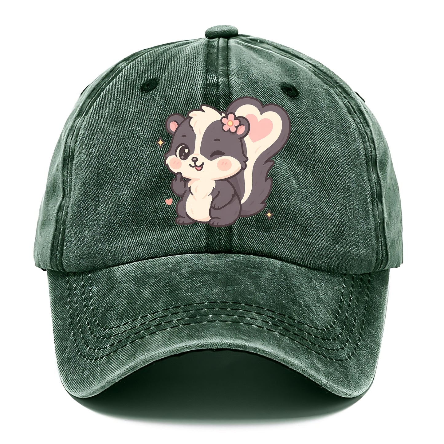 fluffy skunk with heart-shaped tail pattern, one paw up showing sass - Classic Cap - Forest Mist(Green)