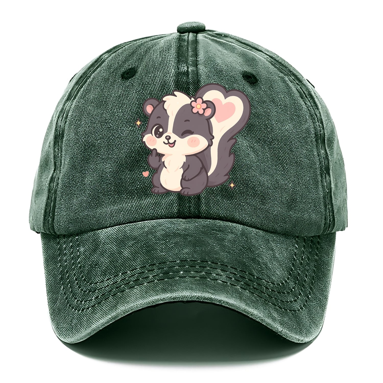 fluffy skunk with heart-shaped tail pattern, one paw up showing sass - Classic Cap - Forest Mist(Green)