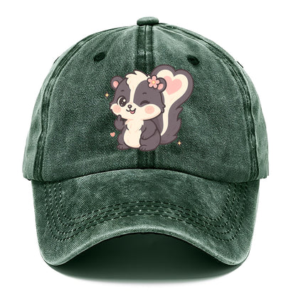 fluffy skunk with heart-shaped tail pattern, one paw up showing sass - Classic Cap - Forest Mist(Green)