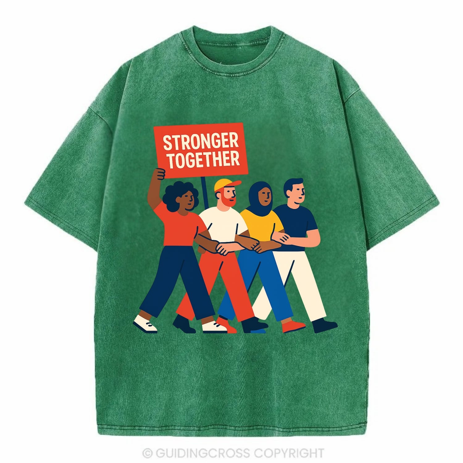 Peaceful protesters marching with linked arms - "Stronger Together" - solidarity - Vintage T-shirt - Forest Mist(Green)