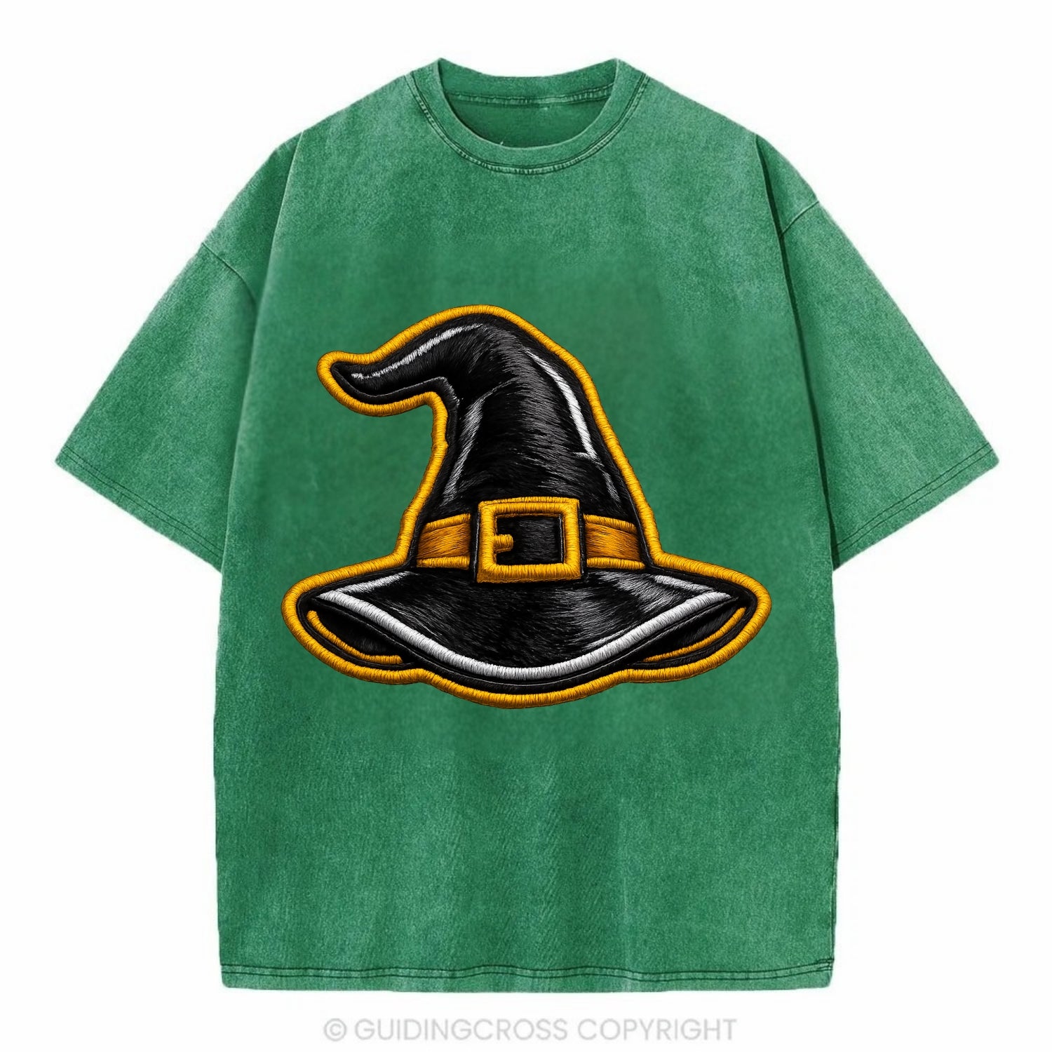 WITCH HAT - pointed hat with buckle in black and gold , coven - Vintage T-shirt - Forest Mist(Green)