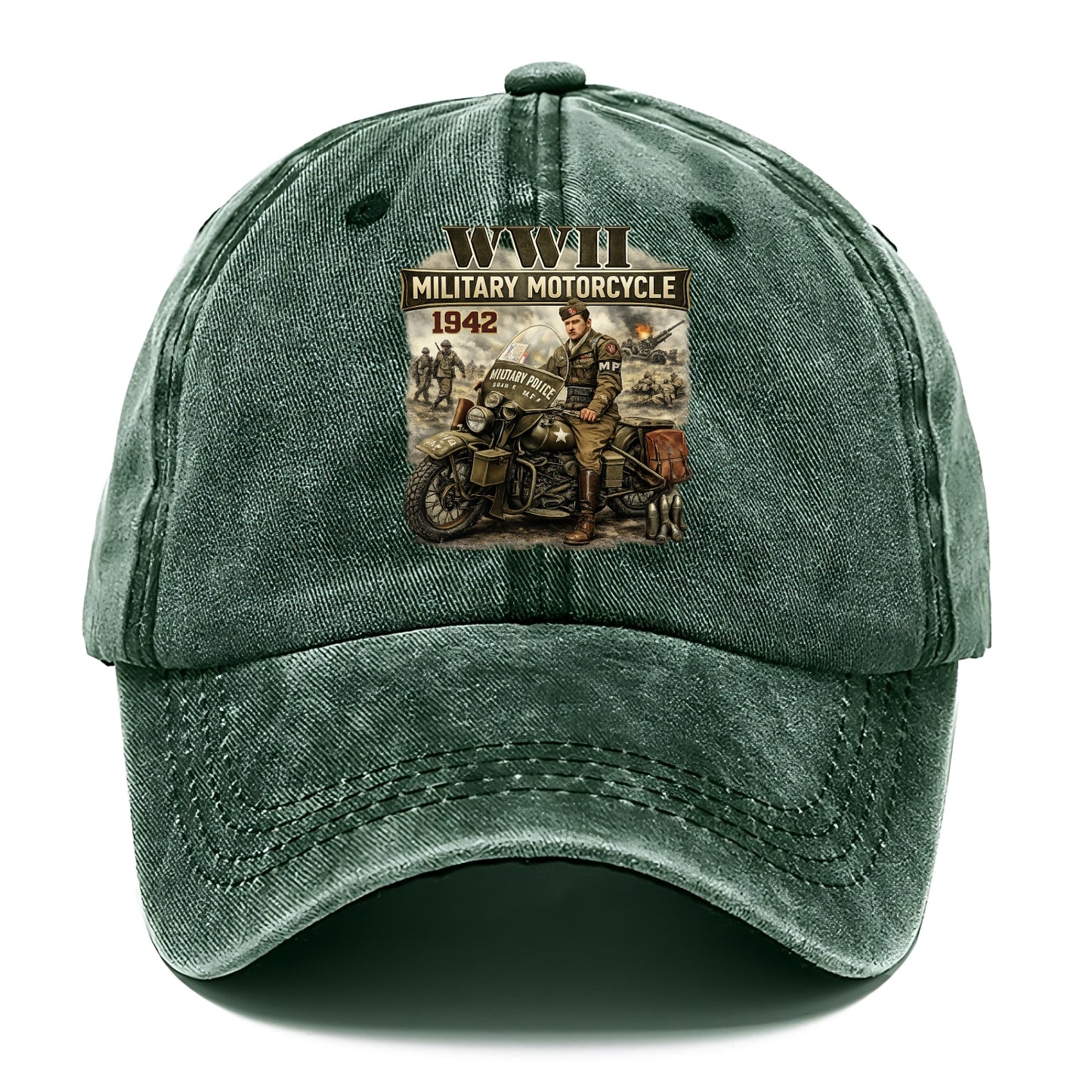 Wwii Military Motorcycle 1942 - Classic Cap - Forest Mist(Green)