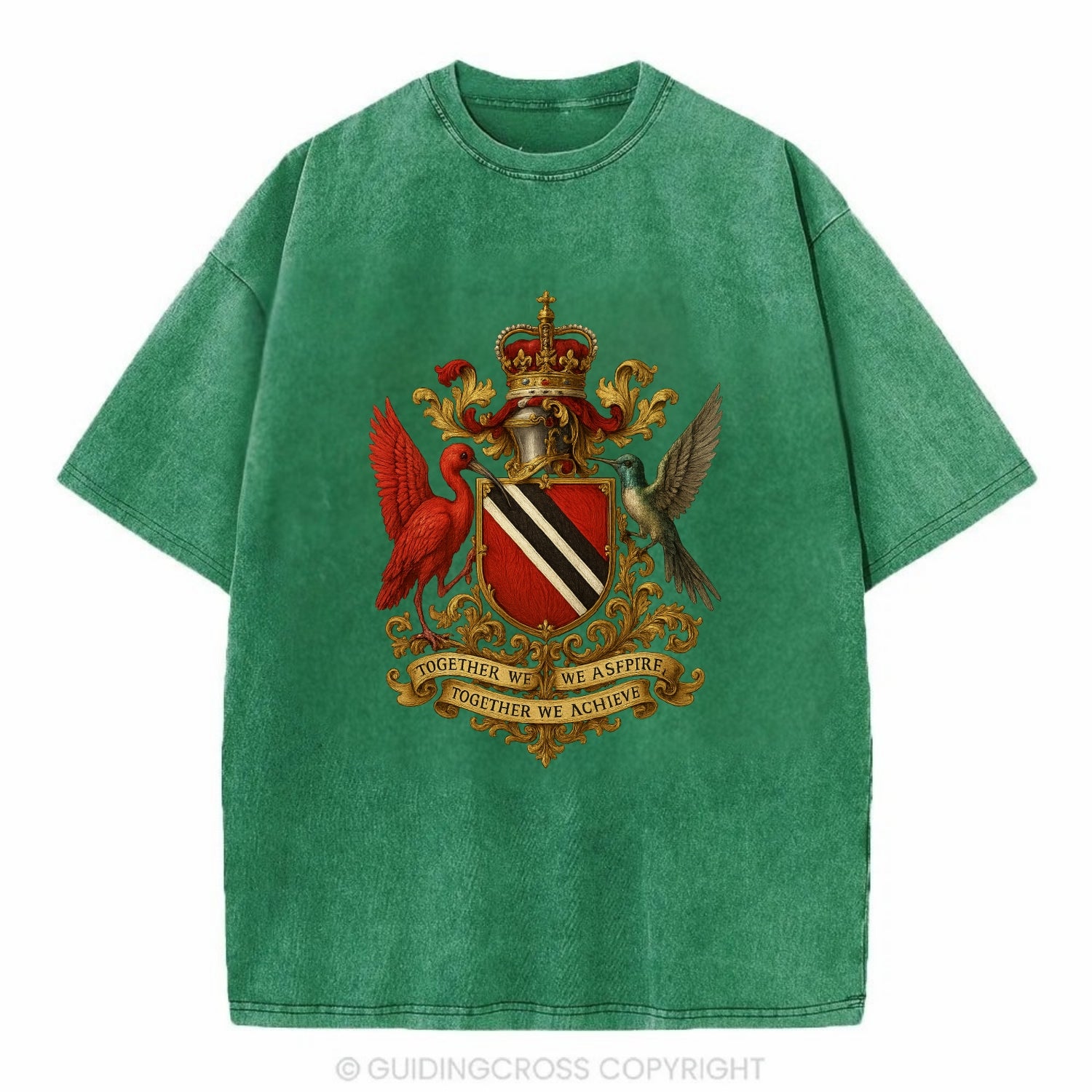 Trinidad Scarlet Ibis Emblem  - Vintage T-shirt - Forest Mist(Green)