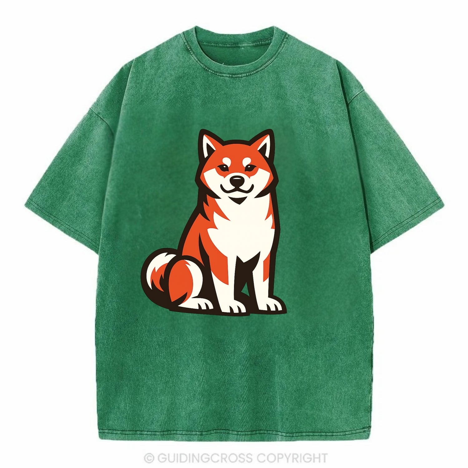 Sitting Shiba Inu Emblem - Vintage T-shirt - Forest Mist(Green)