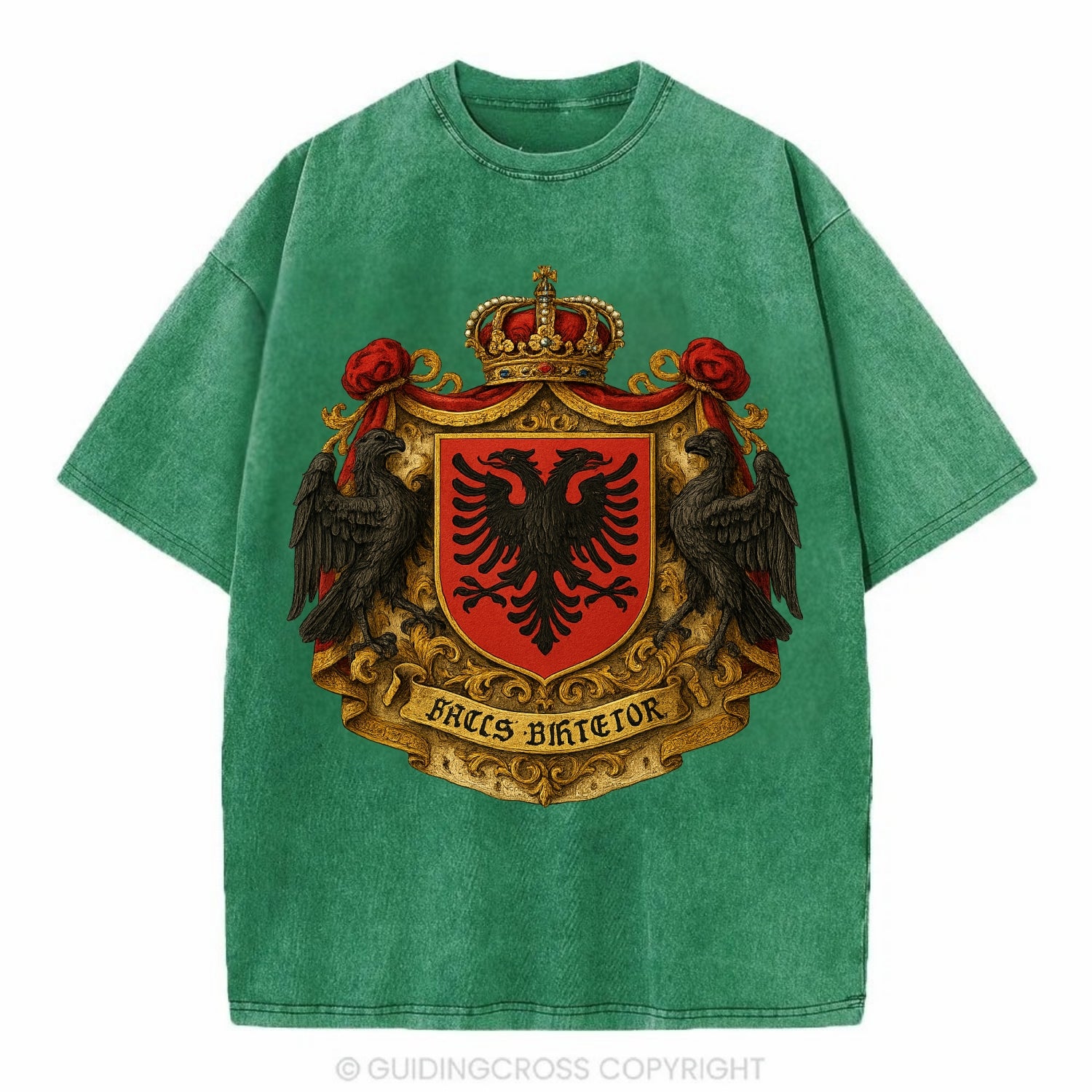 Albania Double Eagle Emblem  - Vintage T-shirt - Forest Mist(Green)