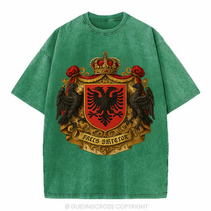 Albania Double Eagle Emblem  - Vintage T-shirt - Forest Mist(Green)
