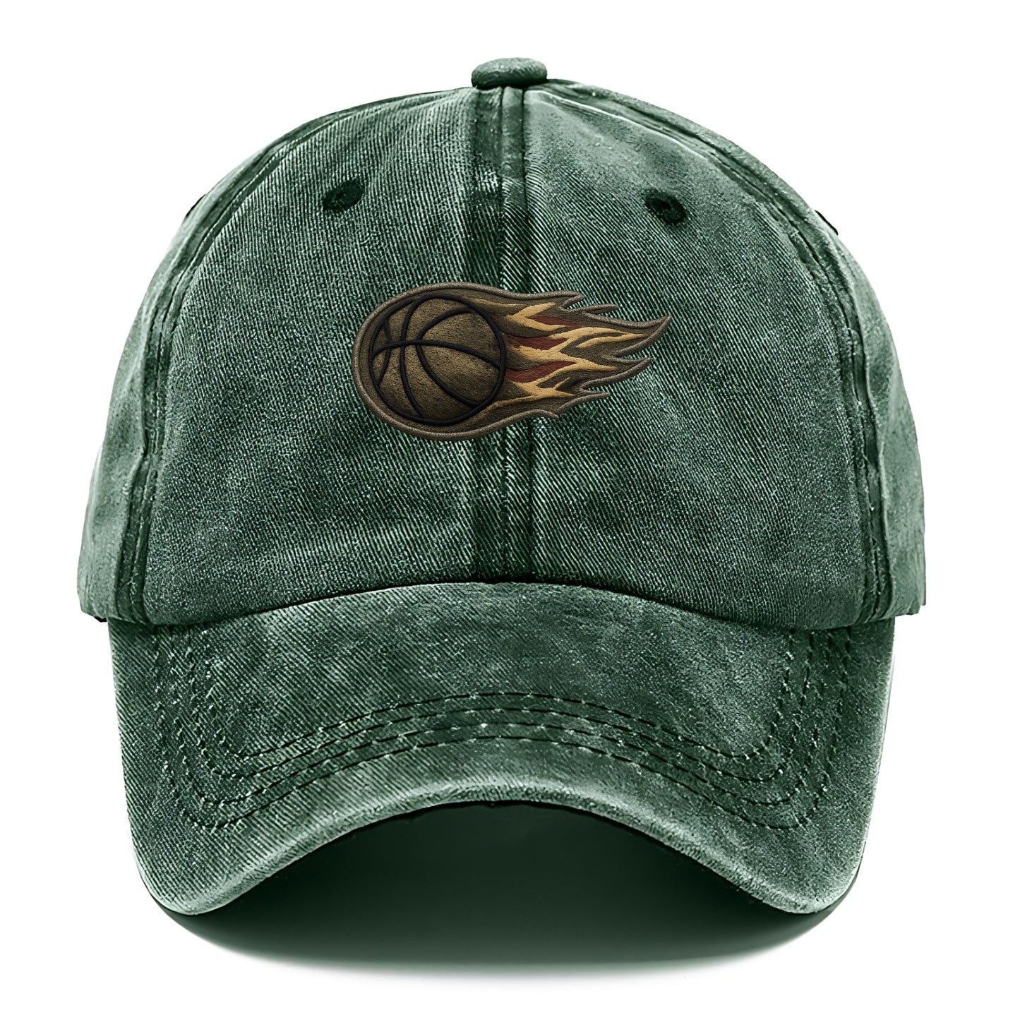 Embroidered patch design - BASKETBALL FLAMING BALL - basketball with flames in orange - Classic Cap - Forest Mist(Green)