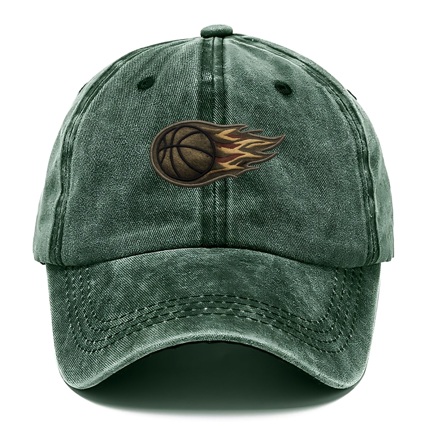 Embroidered patch design - BASKETBALL FLAMING BALL - basketball with flames in orange - Classic Cap - Forest Mist(Green)