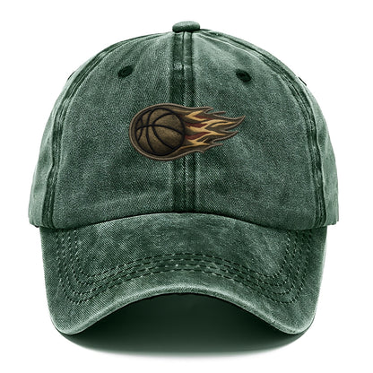 Embroidered patch design - BASKETBALL FLAMING BALL - basketball with flames in orange - Classic Cap - Forest Mist(Green)