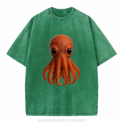 Baby Giant Pacific Octopus - reddish, smaller tentacles, expressive eyes, - Vintage T-shirt