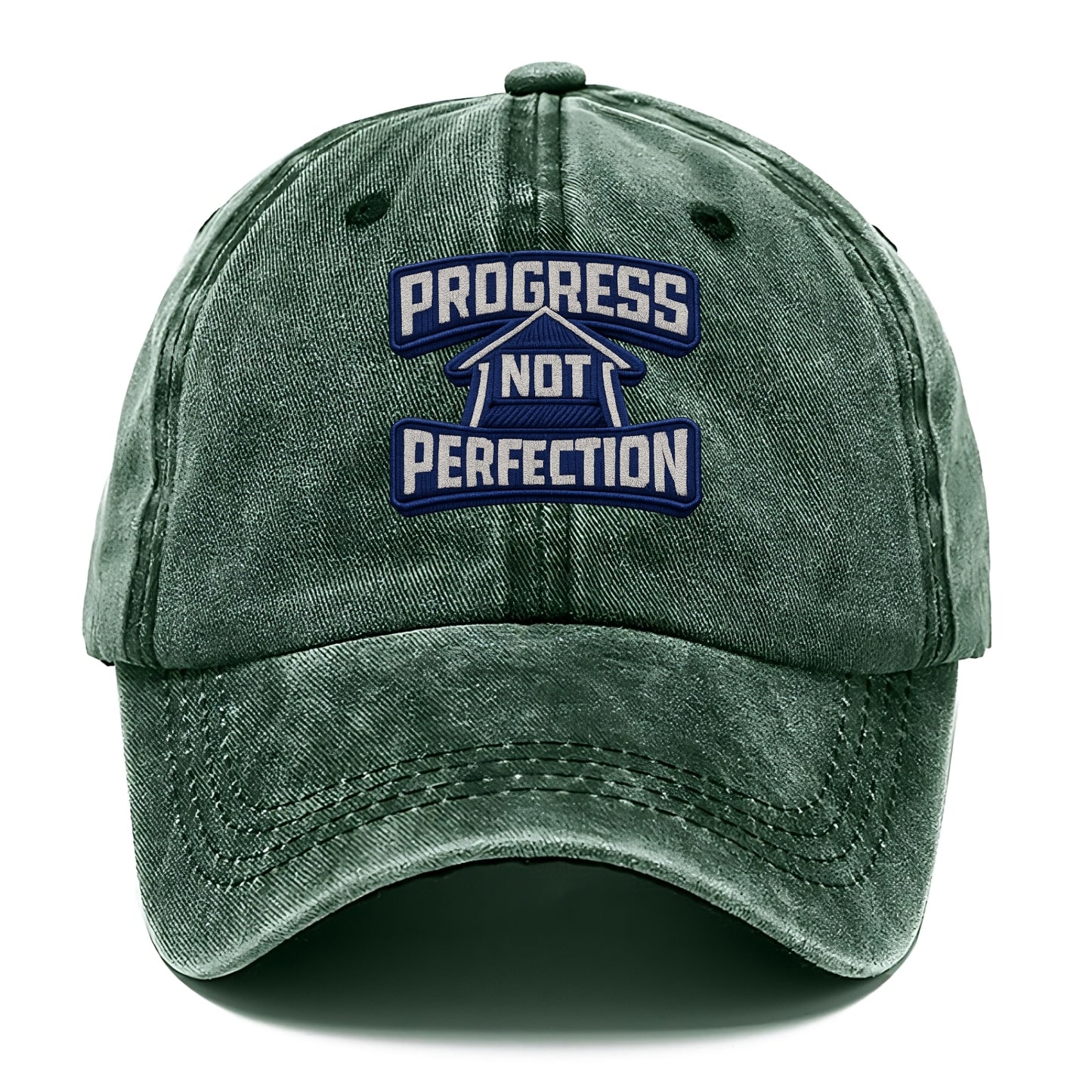 PROGRESS NOT PERFECTION - arrow with text in blue , growth mindset - Classic Cap - Forest Mist(Green)