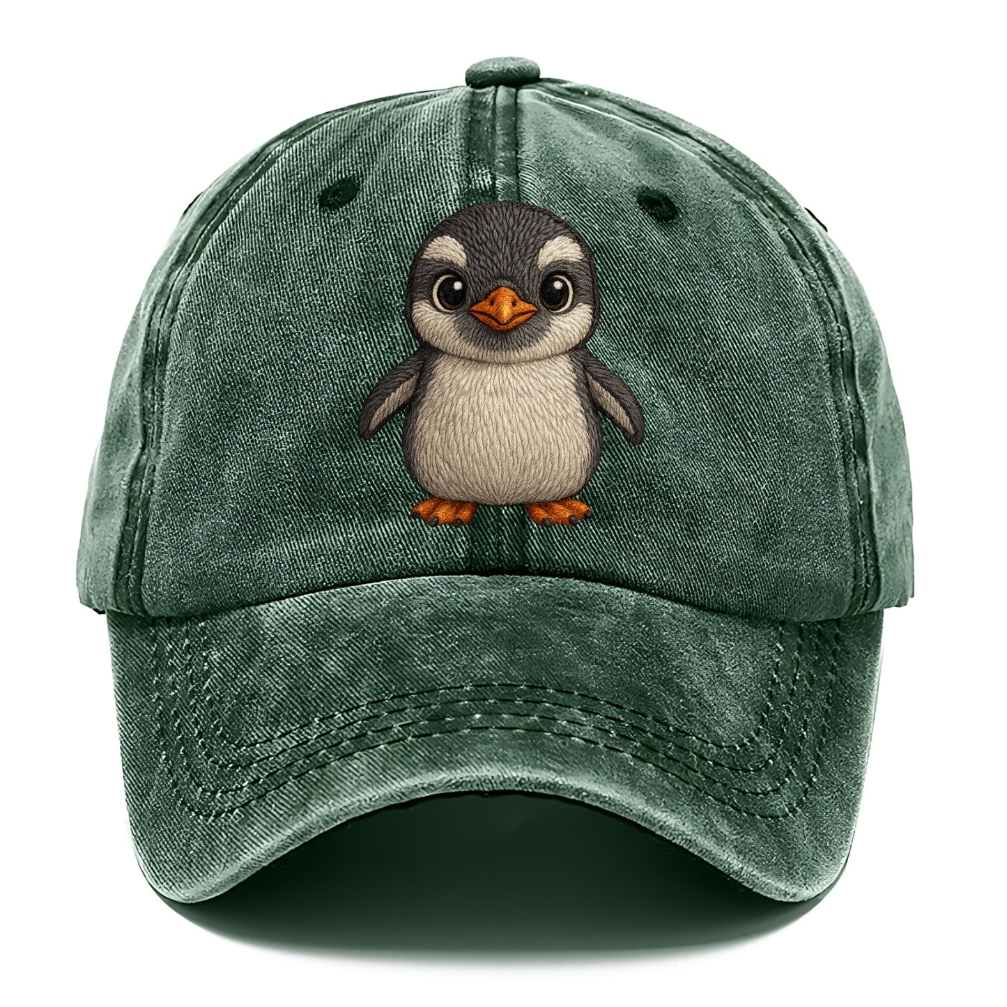 Baby Gentoo Penguin - orange beak, white cap, bright eyes, front-facing, energetic - Classic Cap - Forest Mist(Green)