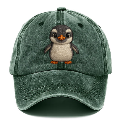 Baby Gentoo Penguin - orange beak, white cap, bright eyes, front-facing, energetic - Classic Cap - Forest Mist(Green)