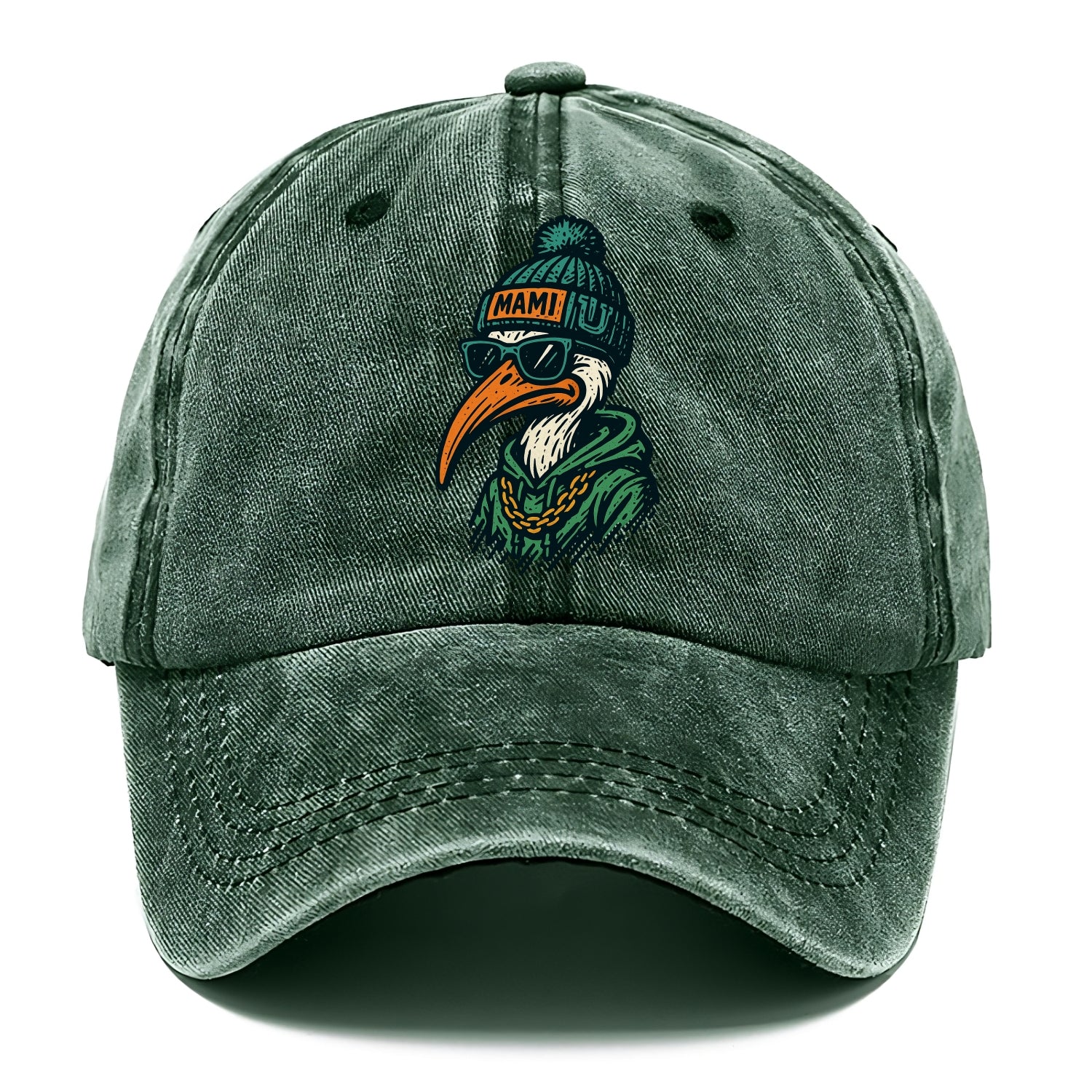 Coral Gables Ibis wearing Miami beanie with U patch - Classic Cap - Forest Mist(Green)