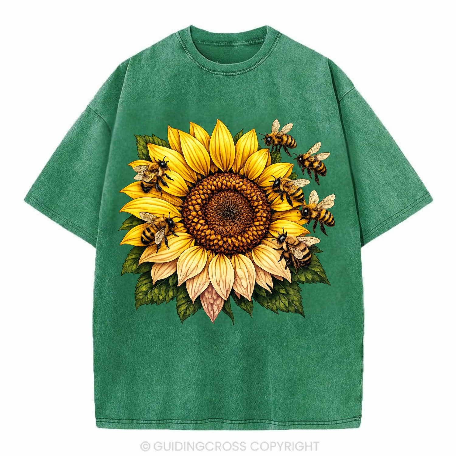 Vintage Sunflower - Vintage T-shirt - Forest Mist(Green)