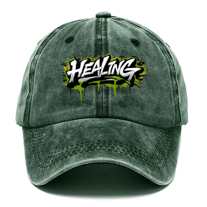 Bold typography design - "HEALING" - in recovery, getting better - Classic Cap - Forest Mist(Green)