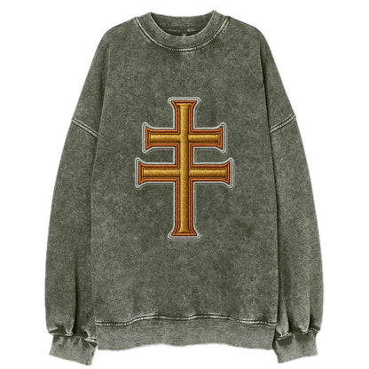 Patriarchal Cross - Vintage Sweatshirt - Forest Mist(Green)